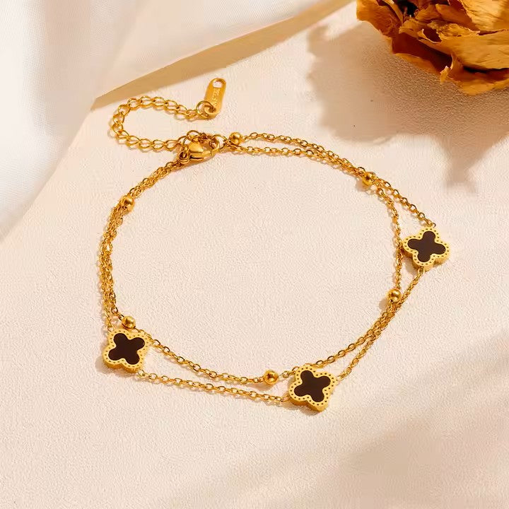 Conjunto Tréboles Doble Capa - Baño Oro
