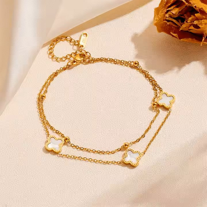 Conjunto Tréboles Doble Capa - Baño Oro