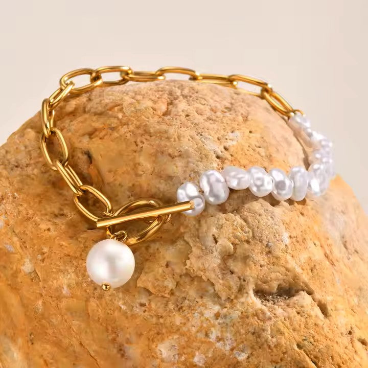 Pulsera Chic Perlas Acero - Baño Oro