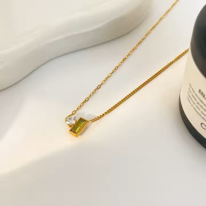 Colgante de Cristal y Verde Oliva - Baño Oro