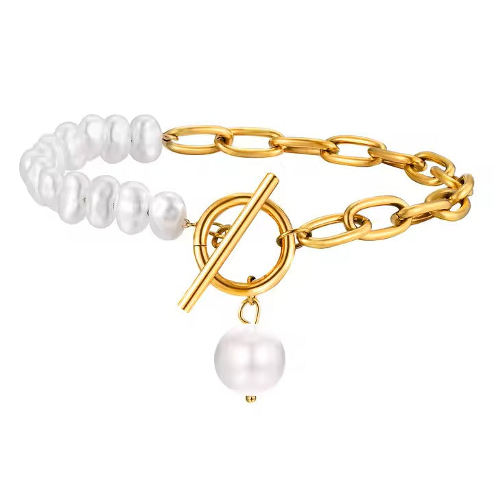 Pulsera Chic Perlas Acero - Baño Oro