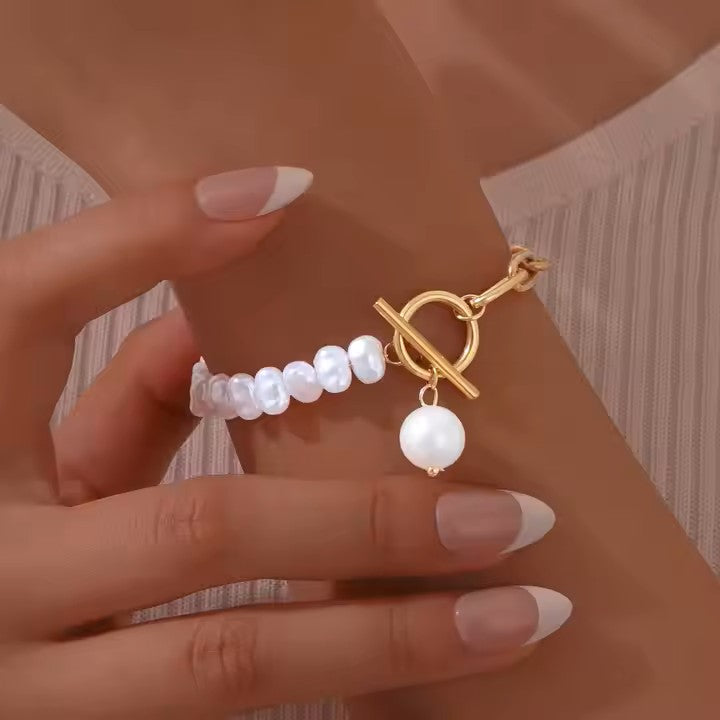 Pulsera Chic Perlas Acero - Baño Oro