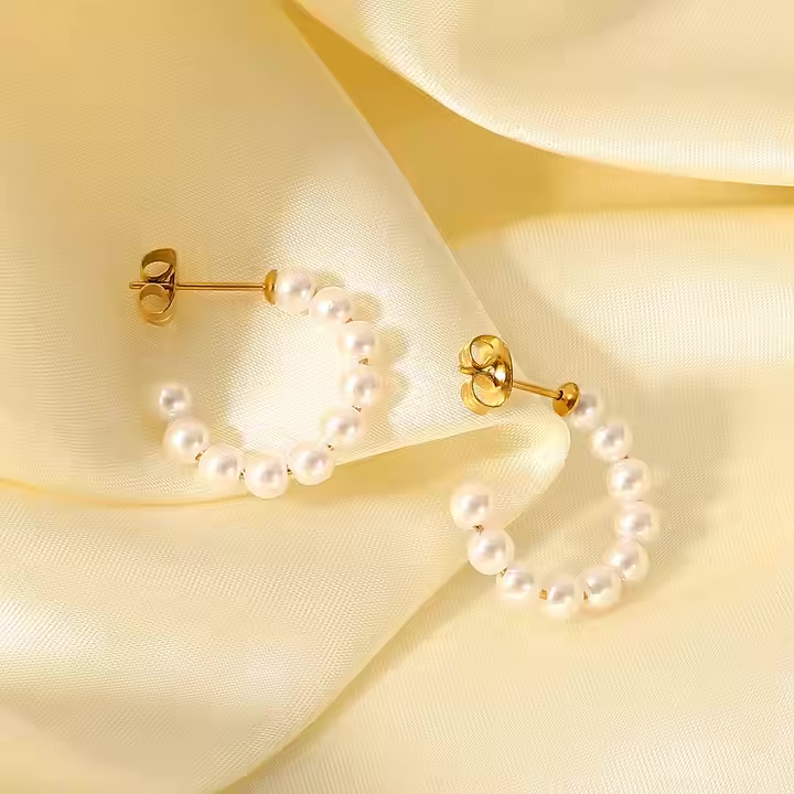 Golden Pearl Hoops - Aros 18K