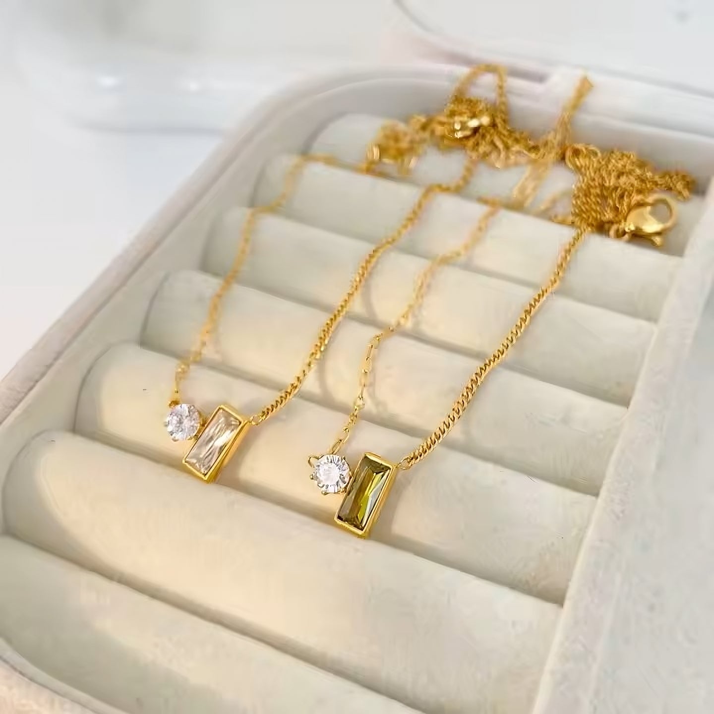 Colgante de Cristal y Verde Oliva - Baño Oro