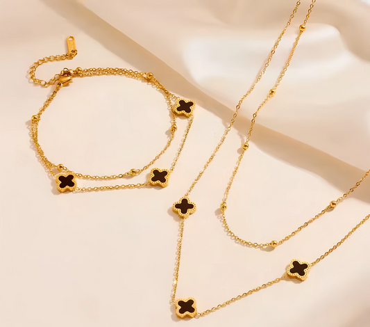 Conjunto Tréboles Doble Capa - Baño Oro