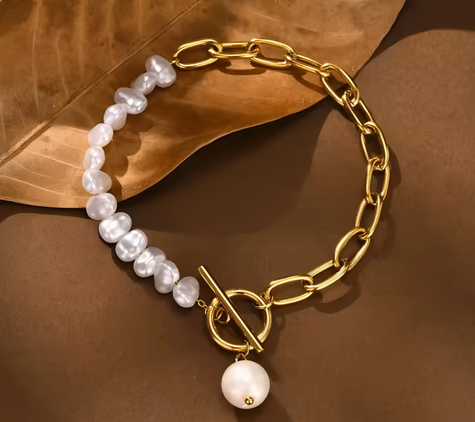 Pulsera Chic Perlas Acero - Baño Oro