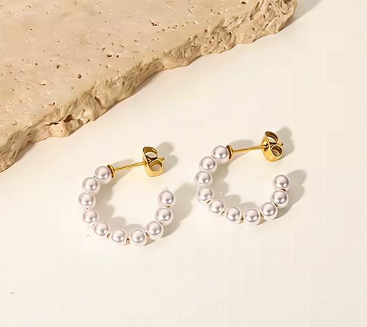 Golden Pearl Hoops - Aros 18K